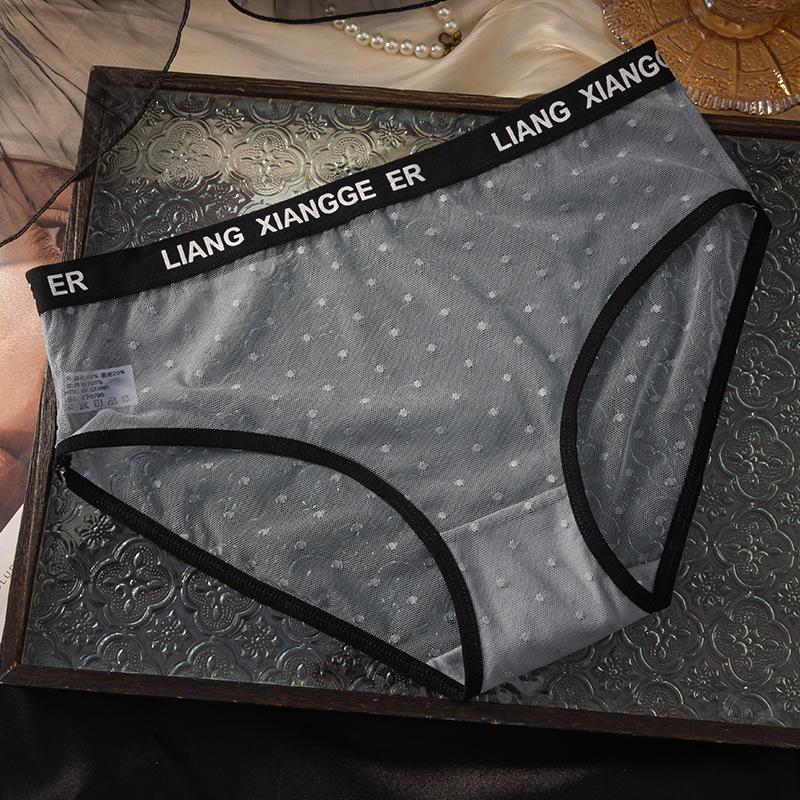 Ladies Spring and Summer New Style of Pokpoint Letter Waist Transparent Mesh Yarn Breathable Waist Triangle Briefs