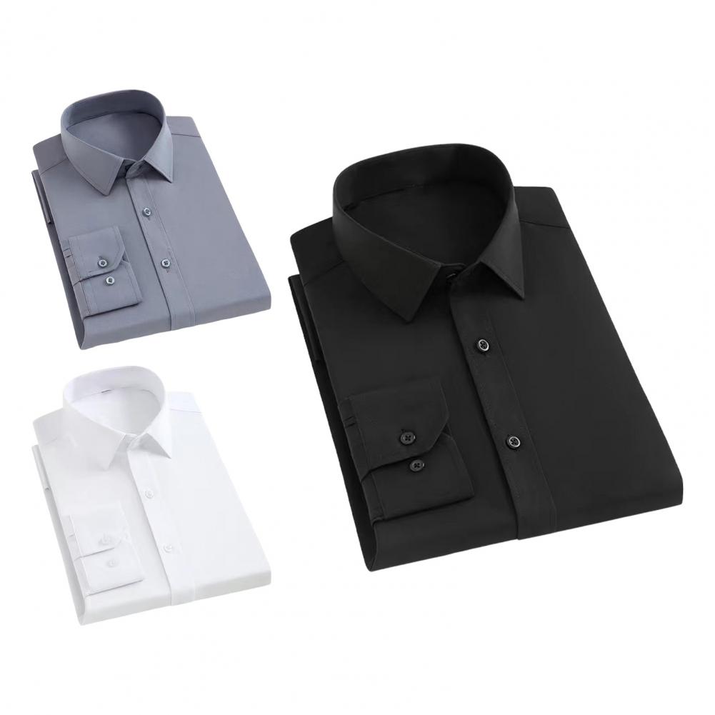 Menn vår høst kjole skjorte turn-down krage ren farge lange ermer Single-breasted formell cardigan kontor business topp