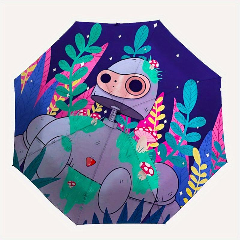 1pc Robot Garden Automatic Open/Close Umbrella, Portable Folding Umbrella for Travel, Themed Events, It is suitable as a gift for various festivals, O