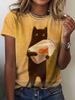 Summer Women Fashion T-shirt Funny Cartoon Cat Pattern O-Neck Tops Tees Female Short Sleeve Clothing Ladies Daily Casual Outfit