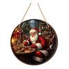 Winter Santa Wall Art Christmas Wooden Round Hanging Sign, Claus Highland Cow Theme Holiday Party Accents Door Decor, Farmhouse Welcome Ornament