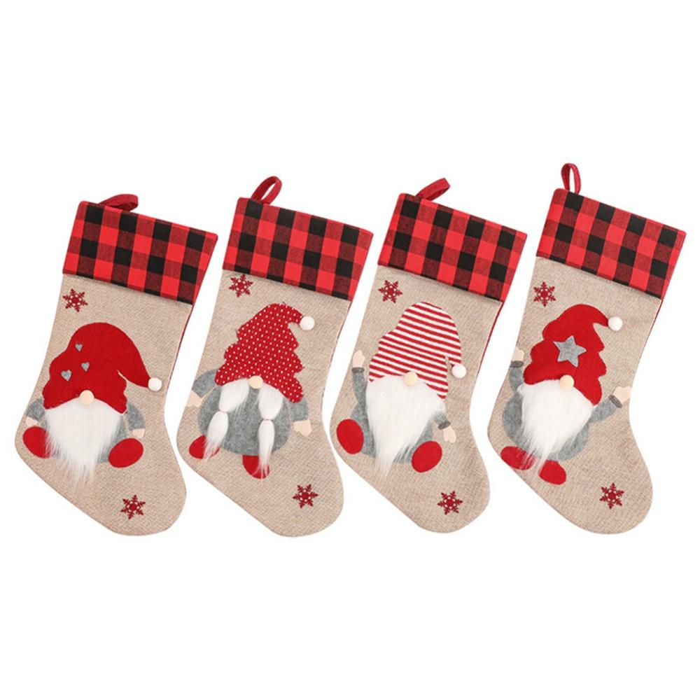Christmas Stockings with Santa Claus Gnome Decoration Xmas Stockings Gift Bag for Xmas Tree Family Christmas Ornaments