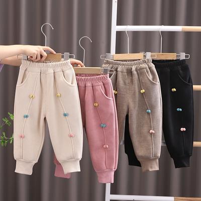 Girls' Fall and Winter Cotton Padded Sweatpants Middle and Small Children Cute Mid-waist Sports Leisure Pants
