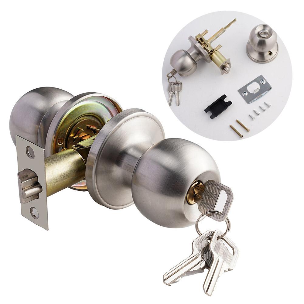 ידית דלת מנעול כדורי עם שלושה מוטות כניסה עם מפתח מעבר כדורית סטנדרטית עם כניסה ניקל עם מפתח ידית סאטן W2H9