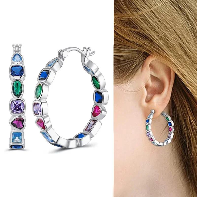 Nouvelles Boucles d'Oreilles Personnalisées en Zircon Coloré Pour l'Amour des Femmes, Mode Géométrique, Brillantes, de Niche, Personnalisées, Bijoux Simples