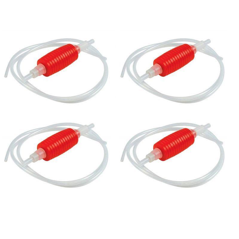 New!4Pcs 1.9Meter Red Syphon Tube Hand Fuel Pump Siphon Hose Gas Oil Water Fuel Transfer Siphon Pump