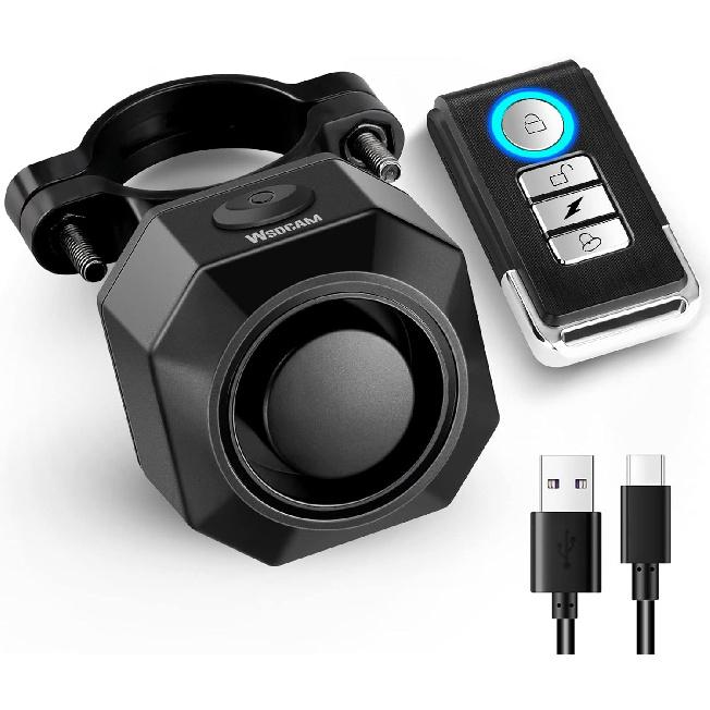 WSDCAM USB Rechargeable Bike Alarm with Remote, 110dB Loud Wireless Anti Theft Vibration Motion Sensor Vehicle Security Alarm System Waterproof
