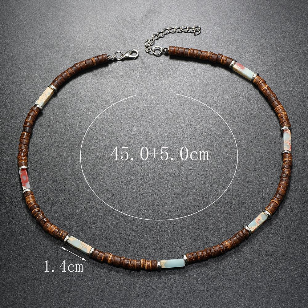 Vintage Bohemian Summer Jewelry Ethnic Jewelry Brown Coconut Shell Wood Beads Natural Stone Necklace Men's Jewelry