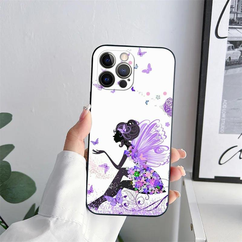 Beauty Pink Butterfly Phone Case for iPhone 11 15 Pro Max Case Coque 14 Plus 13 Pro 12 Mini 11 X S XR 7 8 SE 2020 TPU Soft Cover