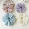18CM Elegant Chiffon Tiny Embroidered Flower Rhinestone Fashion Hair Scrunchies Elastic Ties for Kids