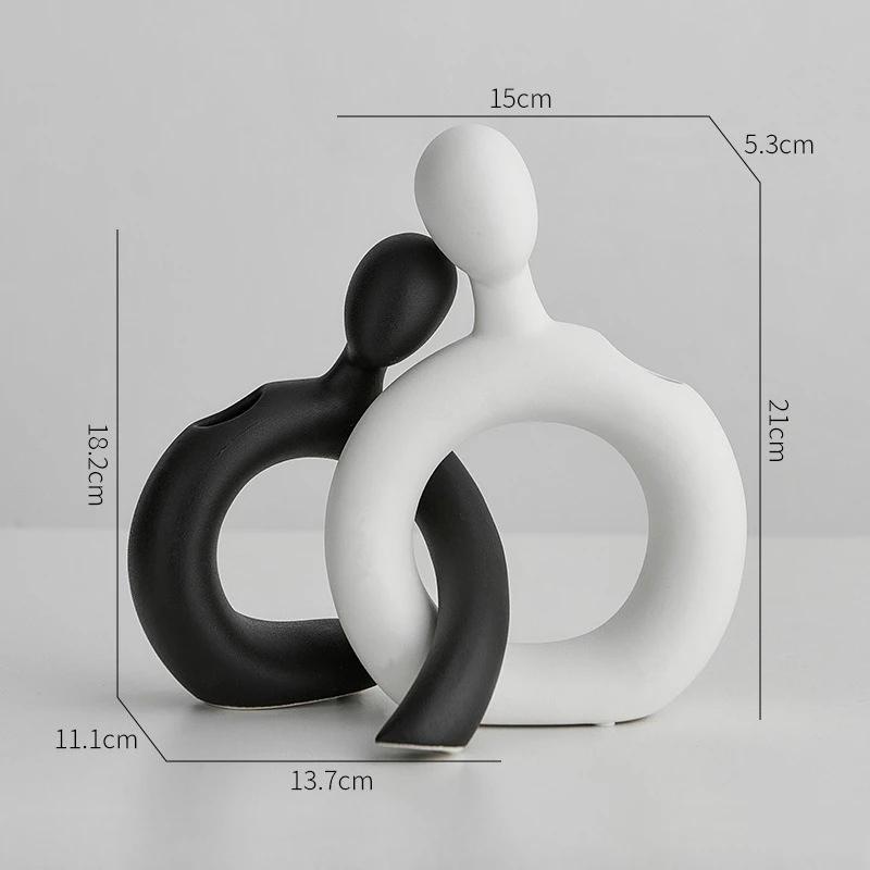 Creative Ceramic Figure Vase Couple Abstract Hollowed-out Flower Arrangement Ornaments Flower Vase Creative Display Home Decorat