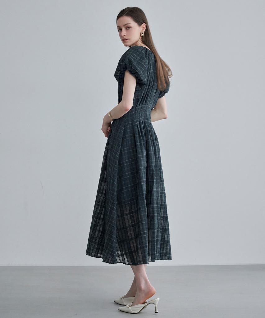 Leni And Mccoy See-Through Check Puff Sleeve Dress Ml08Op603Hjy