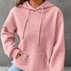 Plus Size Casual Sweatshirt, Women's Plus Solid Waffle Pattern Long Sleeve Drawstring Hooded Sweatshirt With Pockets