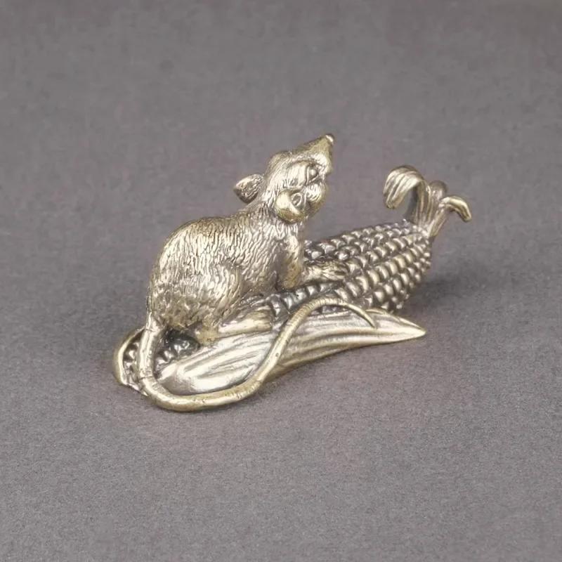 Vintage Brass Mouse & Corn Incense Holder, Nafu Copper Carved Craft, Letter Animal Theme, Versatile Decor For Any Room, No Power