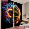 Set Of 2 Flaming Basketball Curtains Digital Printing Dynamic Orange Blue Fireball Black Background Sports Fan Room Decor Curtain Polyester