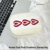 Plush Strawberry Embroidered Makeup & Stationery Bag