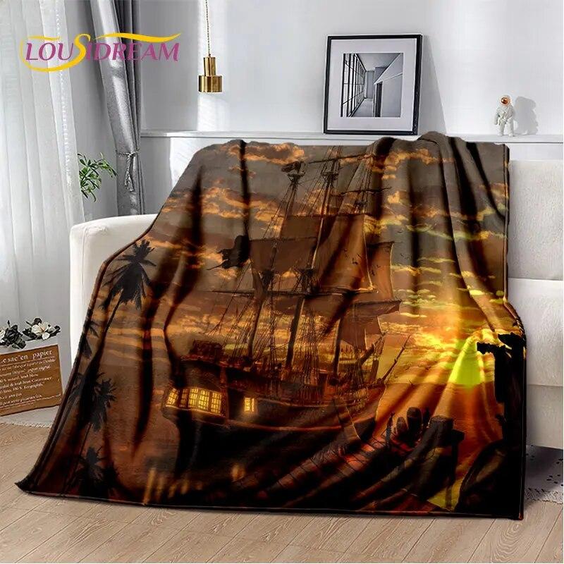 A Pirate Boat,Barque,Boat Ship Monster Soft Plush Blanket,Flannel Blanket Throw Blanket for Living Room Bedroom Bed Sofa Picnic