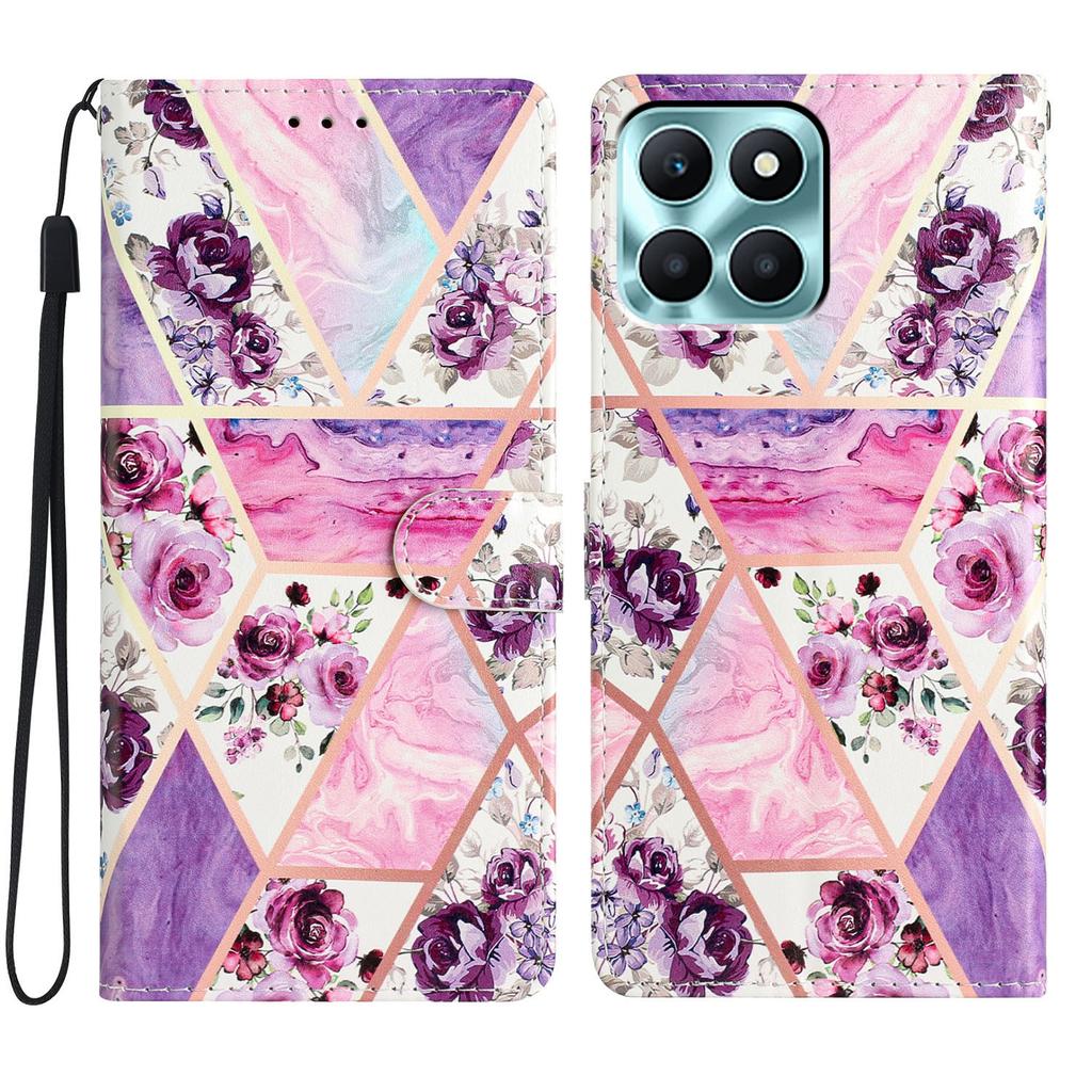 For Honor X6c 4G Wallet Case PU Leather Pattern Printing Stand Phone Cover with Strap