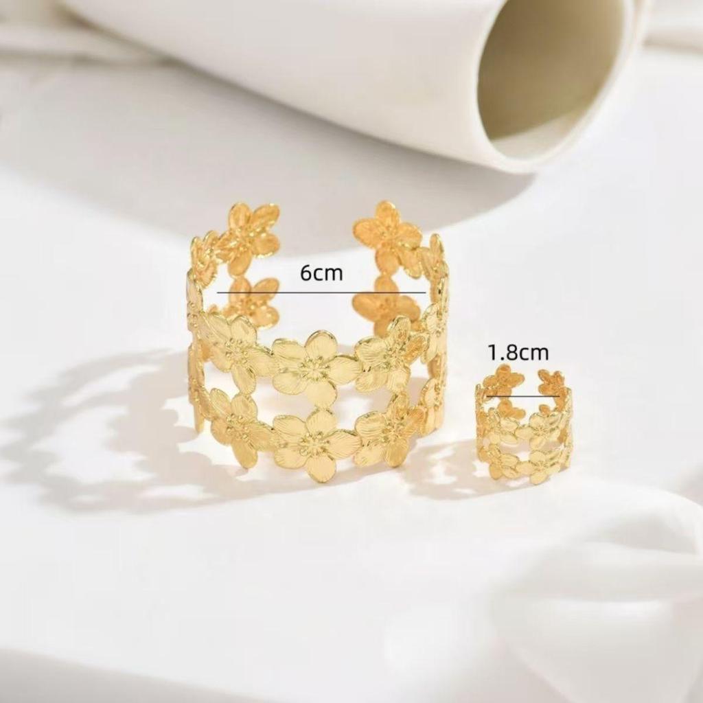 Double-Layer Flower Bracelet & Ring Set for Women - Trendy European & American Style