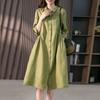 2026 Lockeres Freizeit-Hemdblusenkleid Sommer Neu Koreanische Mode Einreihig Büro Einfache Kleider Revers Tasche Einfarbig Sieben-Viertel-Ärmel Süß Elegant