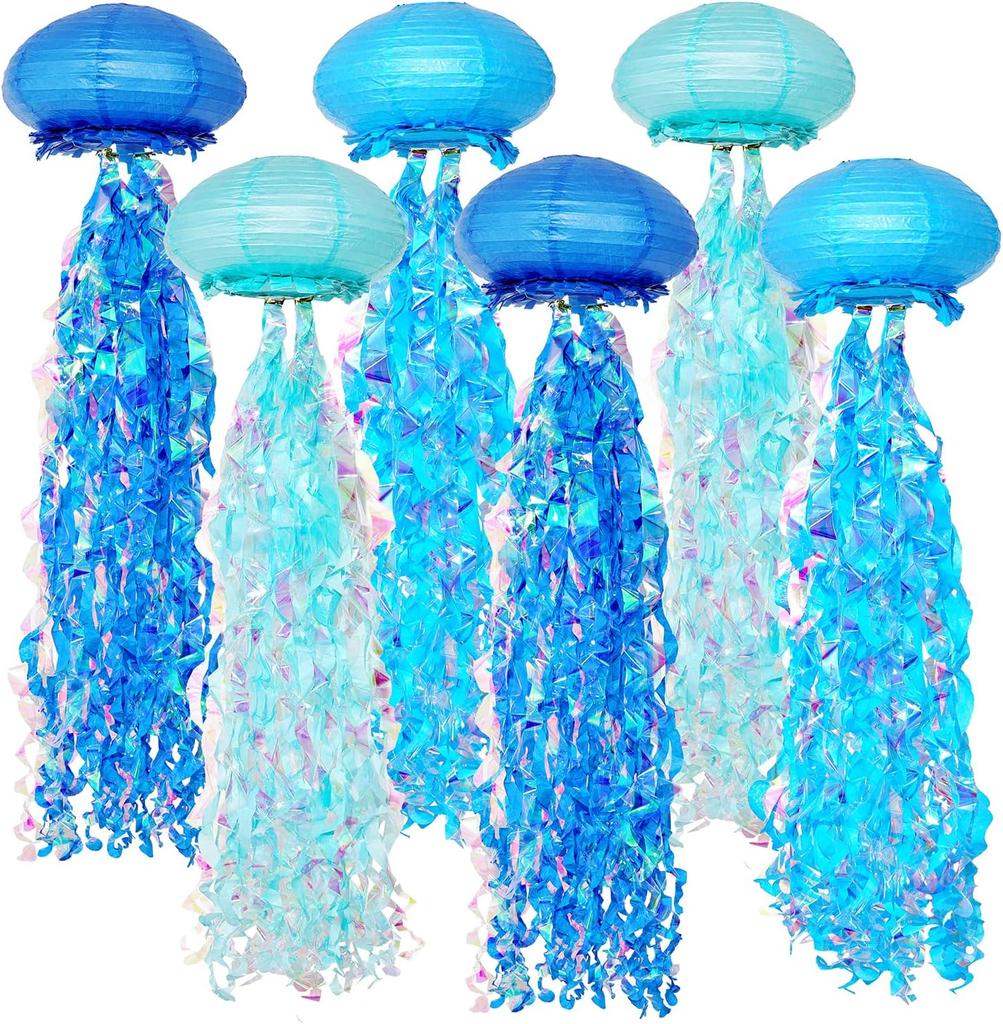 10"Blue Hanging Jellyfish Paper Lanterns - Under the Sea Party & Mermaid Birthday Decorations,Nautical Events, Ocean Theme Classroom,Beach Room Decor