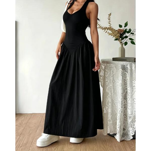 Women Yellow Halter Neck Maxi Dress Sleeveless V-Neck Backless A-Line Long Dress Casual Summer Elegant Beach Party Dresses