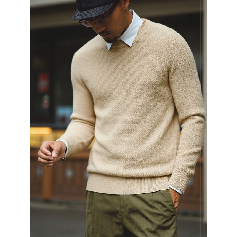 American-Style Light Luxury Old Money Style Wool and Silk Double-Layer Collar Sweater for Men, Winter Base Layer, Export Men's Knitwear