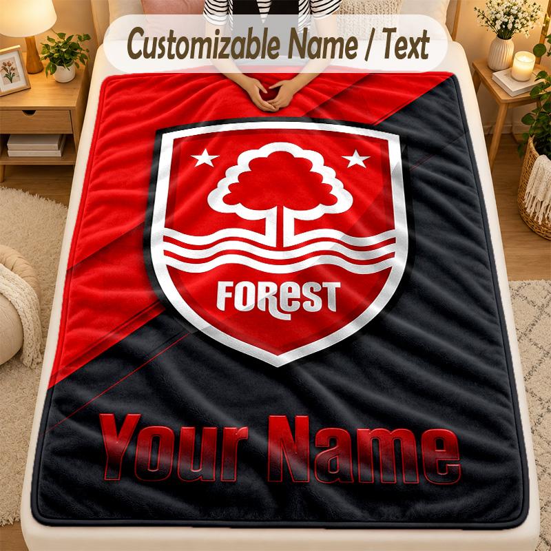 Flannel BlanketNottingham Forest FC Custom Name Text Personalized Soft Warm Throw Blanket Home Decor Gift