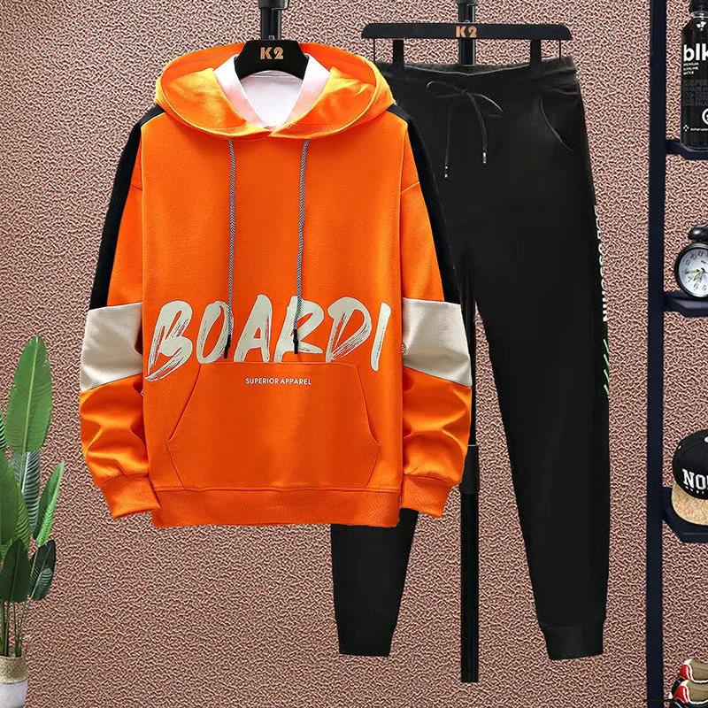 

Весенне-осенний свитер, свитера с капюшоном и повседневные брюки, школьный спортивный костюм для подростков и студентов, мужчины M оранжевый