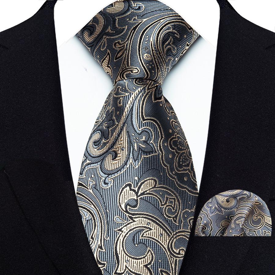 Luxury Mens Ties Floral Silver Purple Ties Paisley NeckTie Pocket Square Set Men Wedding Business Party 8CM Tie Accessories Gift
