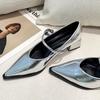 Fashion New Spring Style Pointed Toe Square Heel Versatile Style Single Shoes Women's Shoes Medium Professional Buckle Dress High Heels