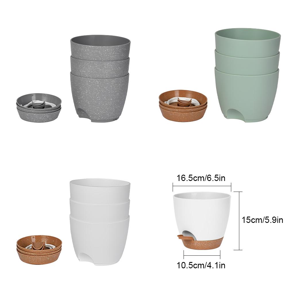 3Pcs Flowerpot Lazy Self Watering Flower Pots with Foundation Tray Case Drainage Holes Automatic Vase Living Room