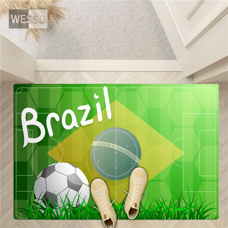 Green Football Rug For Boys 3D Football Field Kids Bedroom Carpet Soft Bedside Mat Cute Bathroom Mat Kawaii Toilet Mat Doormat