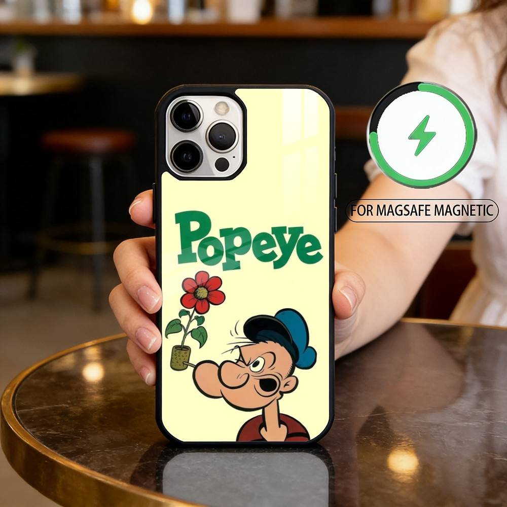 P-Popeye CARTOON Magnetic For Magsafe Wireless Charging Phone Case For iPhone17,16,15,14,13,12,11 Plus,Pro Max