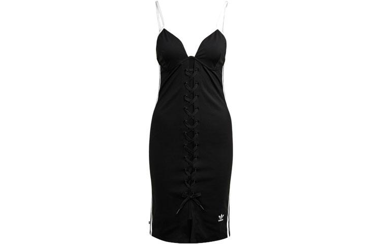 Adidas Originals Clover Spice Bandage Collection Slip Dresses Women s Black V Neck Moderate Short HK5084