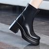 PU Leather Chunky Platform Ankle Boots Women Back Zipper Thick Heeled Short Boots Woman Super High Heels Black Punk Shoes Ladies