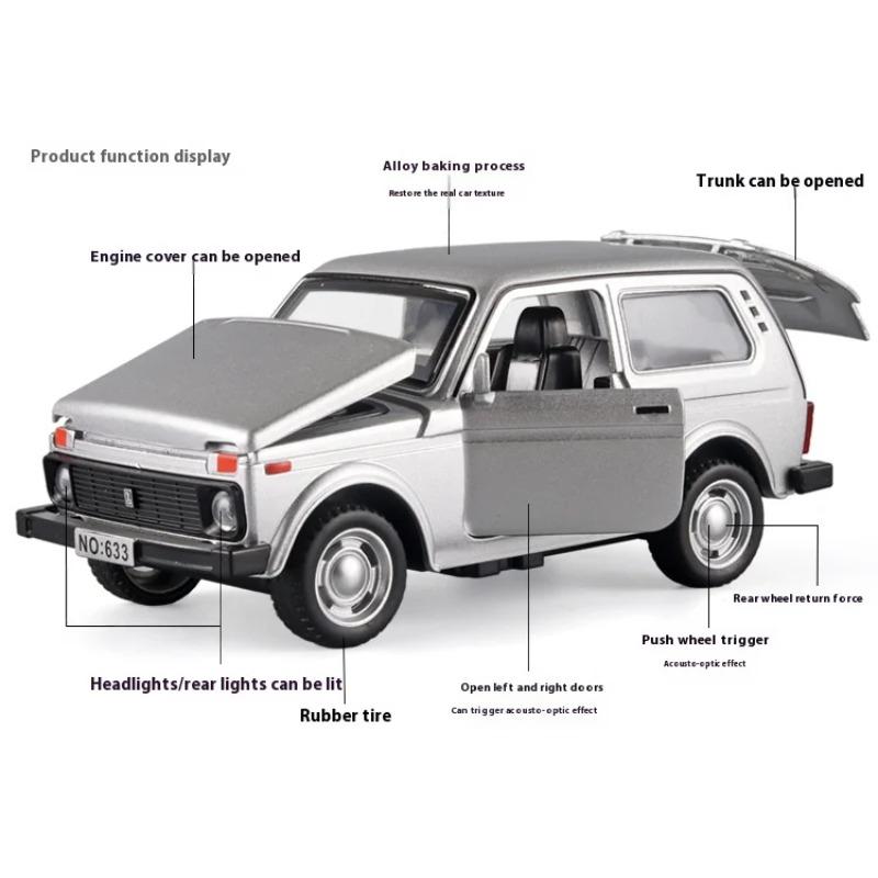 1/32 Lada Jeep Oldtimer Modell Auto Legierung Auto Diecast Modell Sound und Licht Rückzieher Spielzeug Sammlung Kinder Geburtstag Spielzeug Geschenk