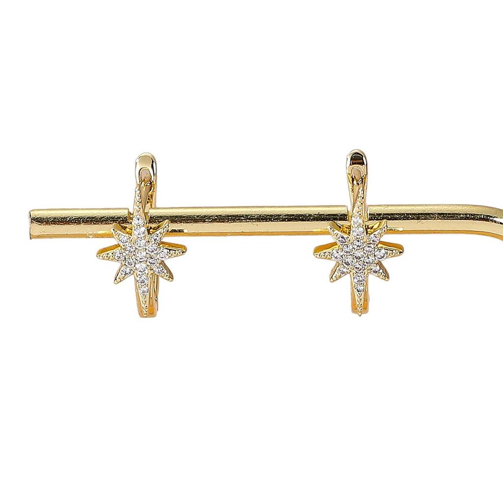 Elegant Six-Pointed Star Micro-Inlaid Earrings for Women - Super Shiny, Versatile, New 2025 Style Ear Cuffs