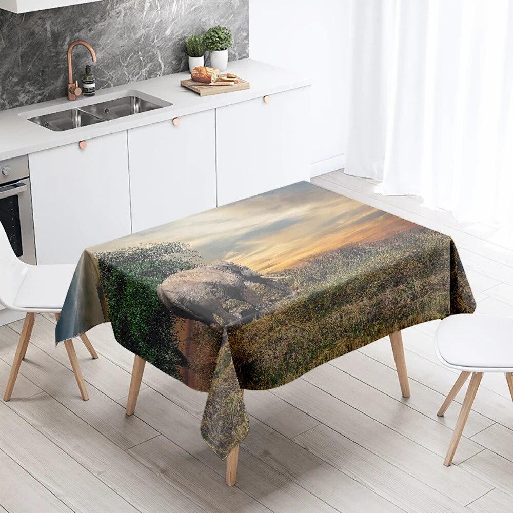 African Elephant Tablecloth Animal  Anti-Stain Waterproof Rectangular Kitchen Dining Table Home Decor