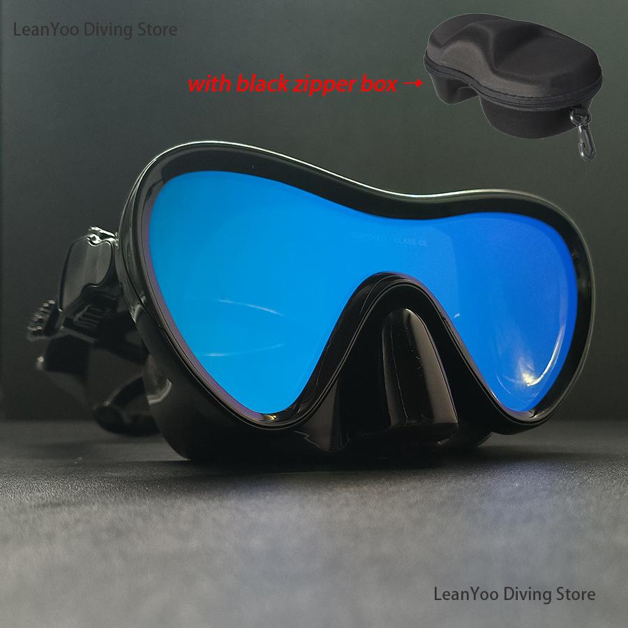 Dış Mekan Aynalı Temperli Cam Şnorkel Maskesi UV Korumalı Dalış Gözlüğü Yüzme İçin Siyah Fermuarlı Kutuda Paket