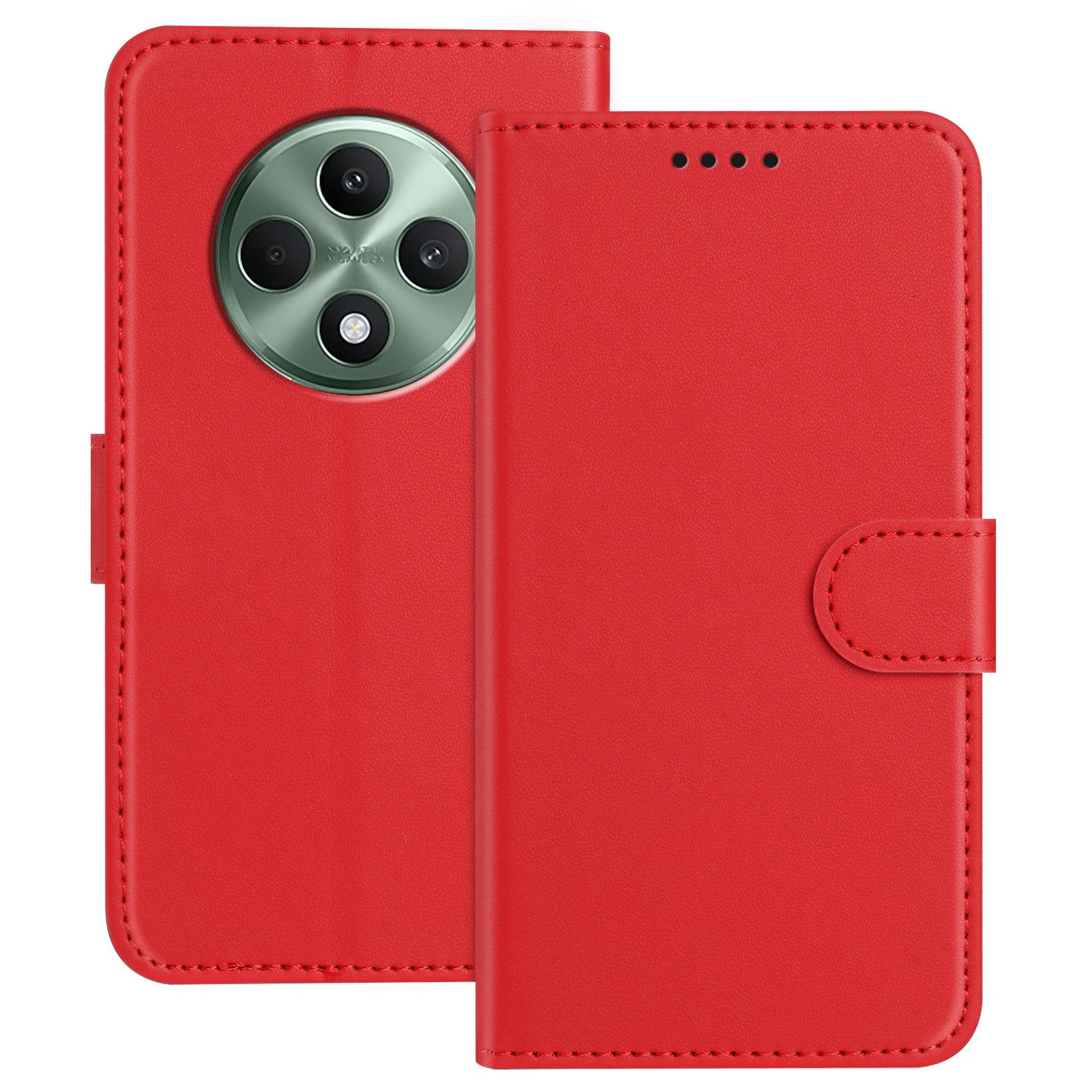 

For Oppo Reno12 F 4G/Oppo Reno12 FS 5G/Oppo Reno12 F 5G Leather Case Wallet Stand Solid Color Anti Drop Phone Cover Red