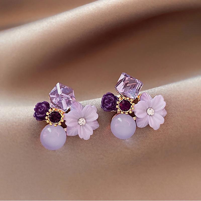 925 Silver Needle Purple Crystal Vintage Flower Earrings for Women - 2023 New Niche Design with Elegant Charm