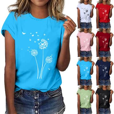 Frauen Mode Casual Tops Gedruckt Kurzarm Shirts Rundhals Pullover T Shirts