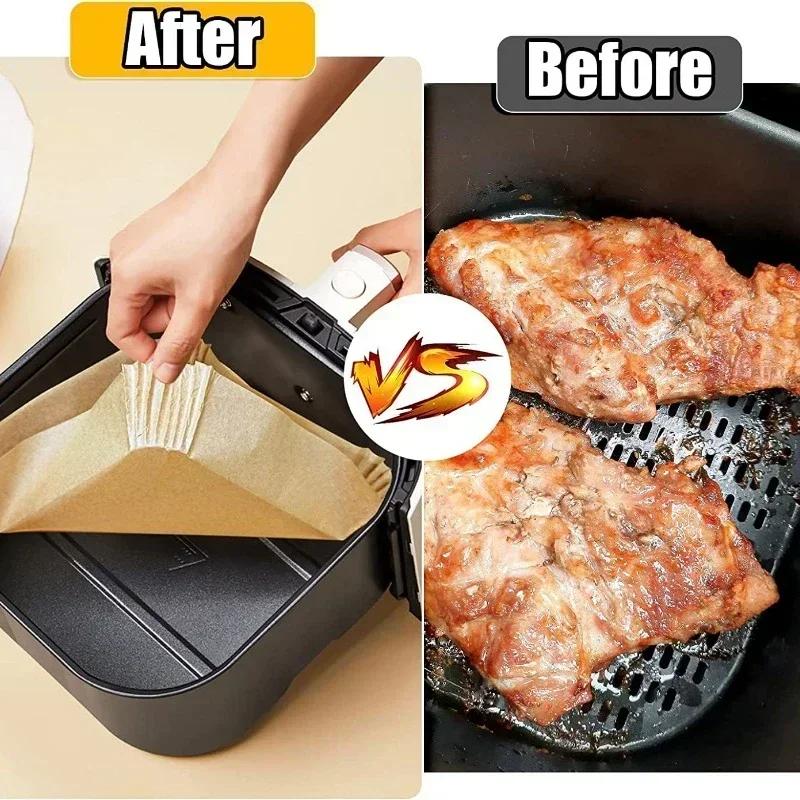 50/100PCS Air Fryer Bakeware Disposable Paper Tray Non-Stick Mat Baked Silicone Paper Square Round Air Fryer Accessories