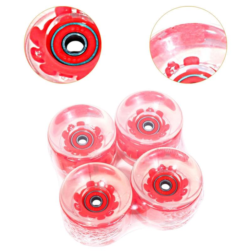 4x Skateboard Wheels 65mm 78A Clear PU Repair Parts with Bearings Wear Resistant Luminous Light up Longboard Wheels Rollers