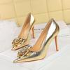 H Retro European and American Banquet Women's Shoes Super High Heel Thin Heel Shallow Mouth Pointed Flower Single Shoes Women's High Heels
