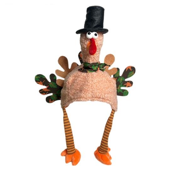 Plush Turkey Headwear with Movable Legs Soft Lining Comfortable Fit Thanksgiving Turkey Hat Festival Party Accessory Holiday Decoration
