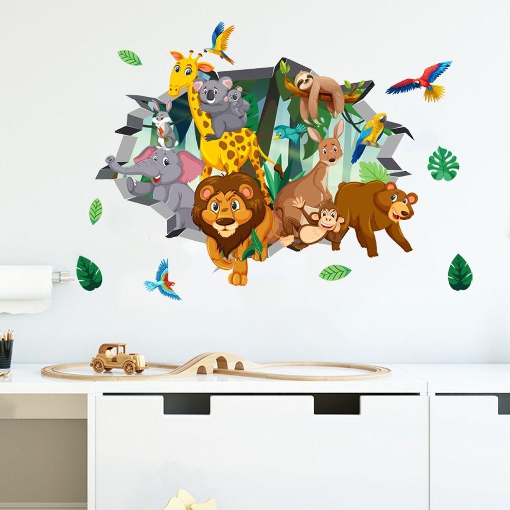 2 Sheets/set Waterproof Background Decor Decals Cartoon Wallpaper Animal Wall Stickers  Dormitory