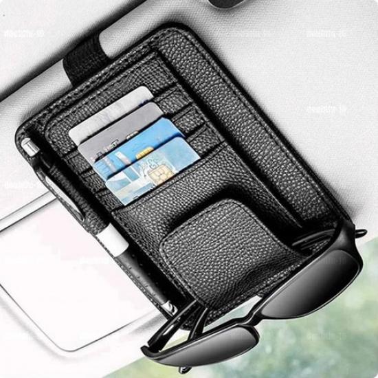Black Car Sun Visor Accessories Glasses Clip Card Organizer Car Storage Bag