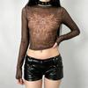 American Retro Goth Print Mesh Bottoming Top Spice Girl Round Neck Pullover Slim Long Sleeve T-shirt Sun Protection T-shirt Women